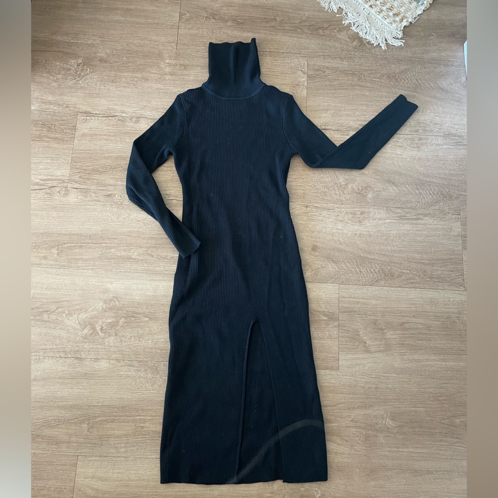 Black Turtleneck Sweater Dress with Slit!